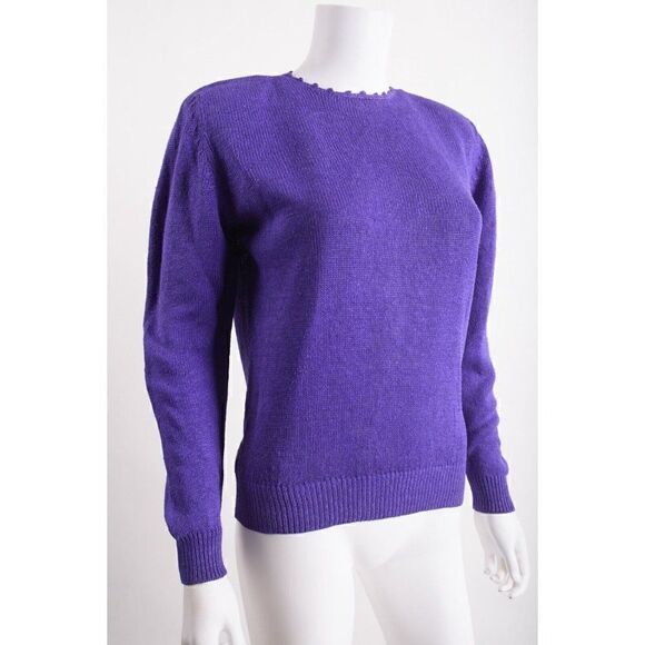 Vintage Malia Womens Silk Sweater Size M Purple Knit 70's-80's Hong Kong - Picture 2 of 6
